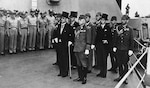 Japanese representatives on board the USS Missouri in Tokyo Bay to participate in formal surrender ceremonies on Sept. 2, 1945. (U.S. Air Force photo)