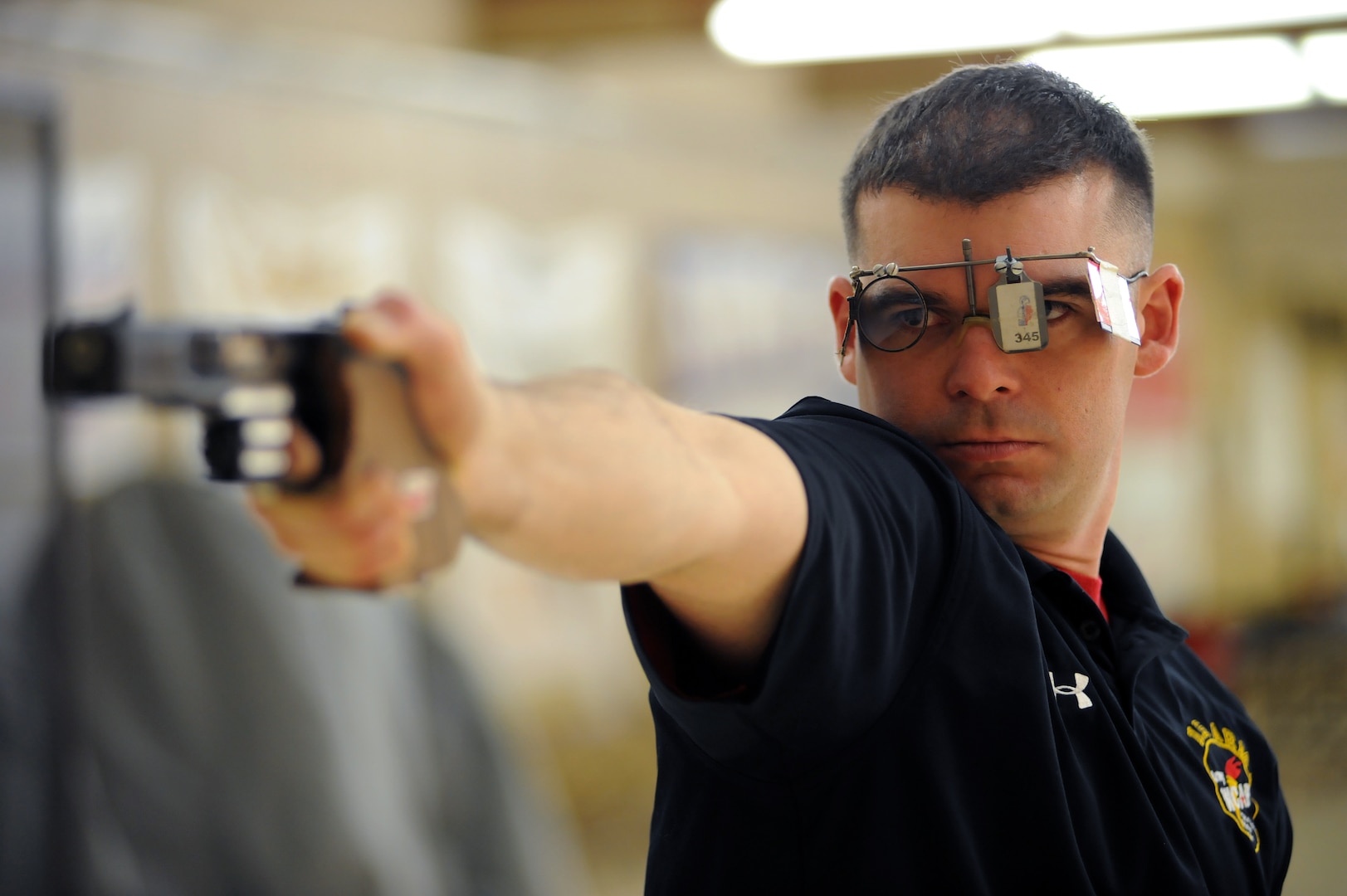 Sgt. 1st Class Keith Sanderson of the U.S. Army World Class Athlete Program, seen here practicing at the U.S. Olympic Training Center in Colorado Springs, Colo., has been selected for his third U.S. Olympic Team and will compete in the men's 25-meter rapid fire pistol event at the 2016 Rio Olympic Games. U.S. Army photo by Tim Hipps, IMCOM Public Affairs