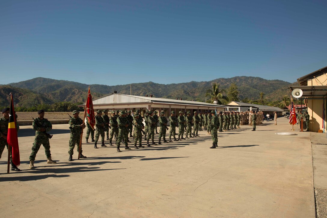 A platoon of Timor-Leste Defence Force members and U.S. Marines with Company A, 1st Battalion, 4th Marine Regiment, Marine Rotational Force – Darwin, participated in the opening ceremony of Exercise Koa Moana 15.2 in Dili, Timor-Leste, June 22. The platoon of Marines conducted a bilateral exercise with one platoon of the Timor-Leste Defence Force’s land component of the naval force and one platoon of their Marines, focusing on the fundamentals of squad and platoon-level tasks. During the bilateral exercise in Timor-Leste, the U.S. Marines also engaged in several community relations opportunities with the local population during their stay in the country. 