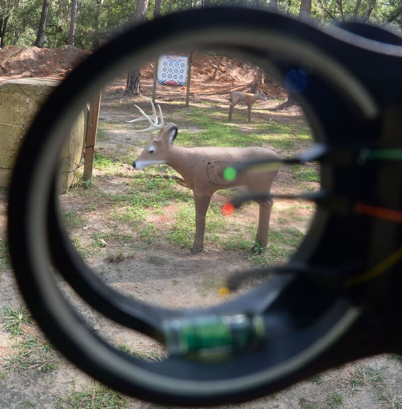 Mairne Corps Logistics Base Albany hunters fine tune their archery skills on a 3-D deer target at the Base Archery Range, Sept. 9. MCLB Albany's deer bow-hunting season is scheduled from Sept. 12 - Jan. 10, 2016.