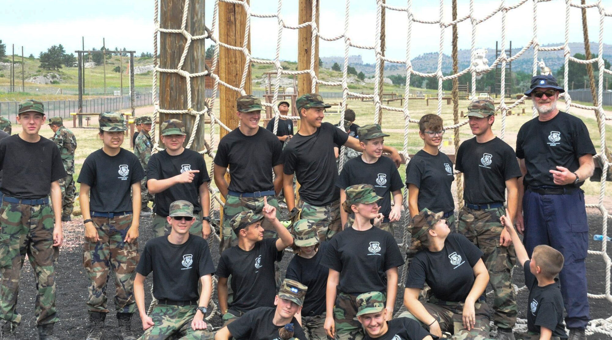 Wyoming Civil Air Patrol cadets pose for a photo in front of one of the obstacles in a rope course they went through earlier this year. CAP leaders and cadets are an all-volunteer force dedicated to assisting the U.S. military in whatever endeavors they can, such as conducting search and rescue operations. (Courtesy photo)