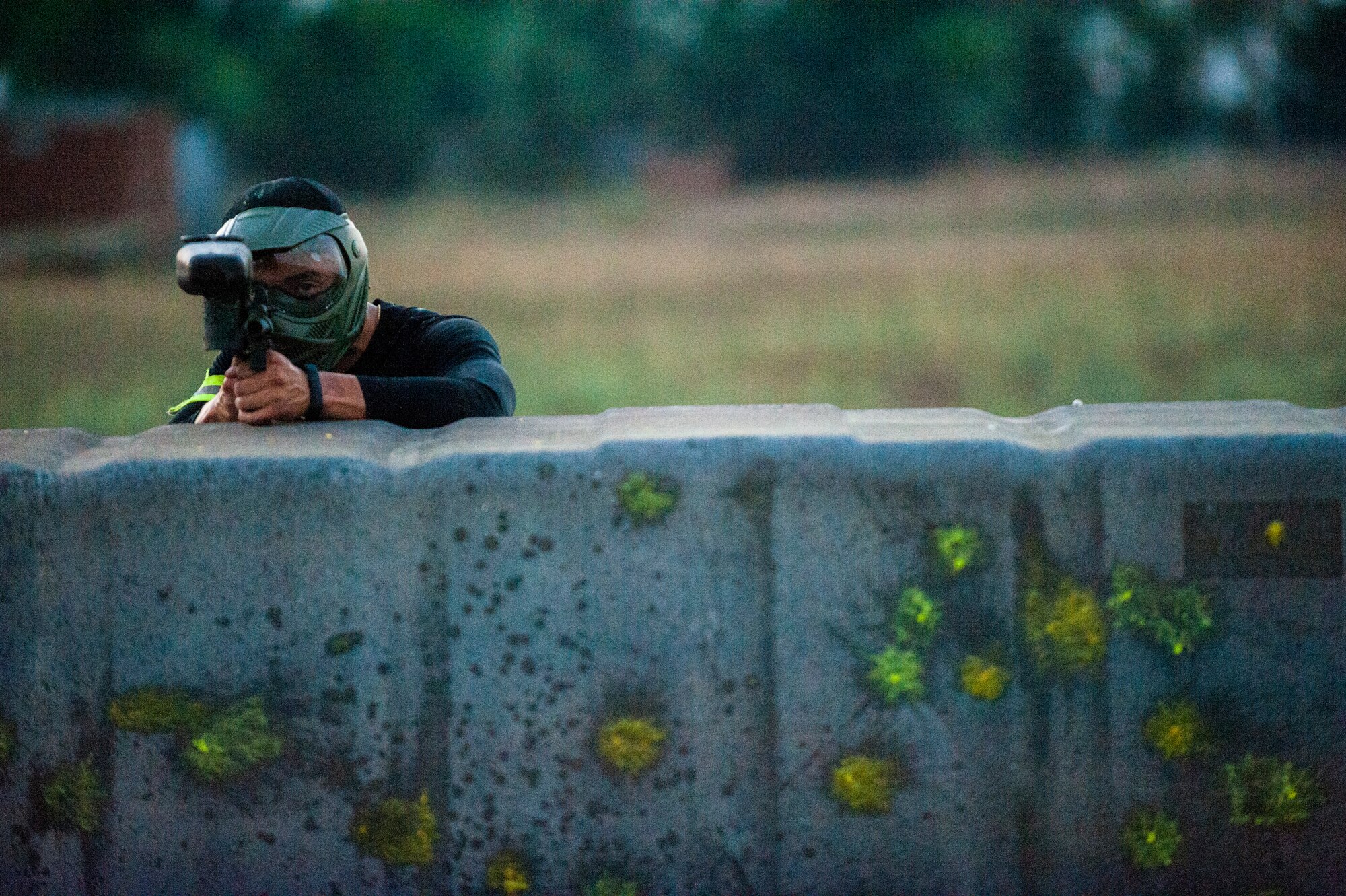 Christian Escobar, 39th Security Forces Squadron patrolman, competes in a paintball game Sept. 3, 2015, at Incirlik Air Base, Turkey. Six 39th SFS members and five 10th Tanker Base Command airmen participated in the event. (U.S. Air Force photo by Airman 1st Class Cory W. Bush/Released)