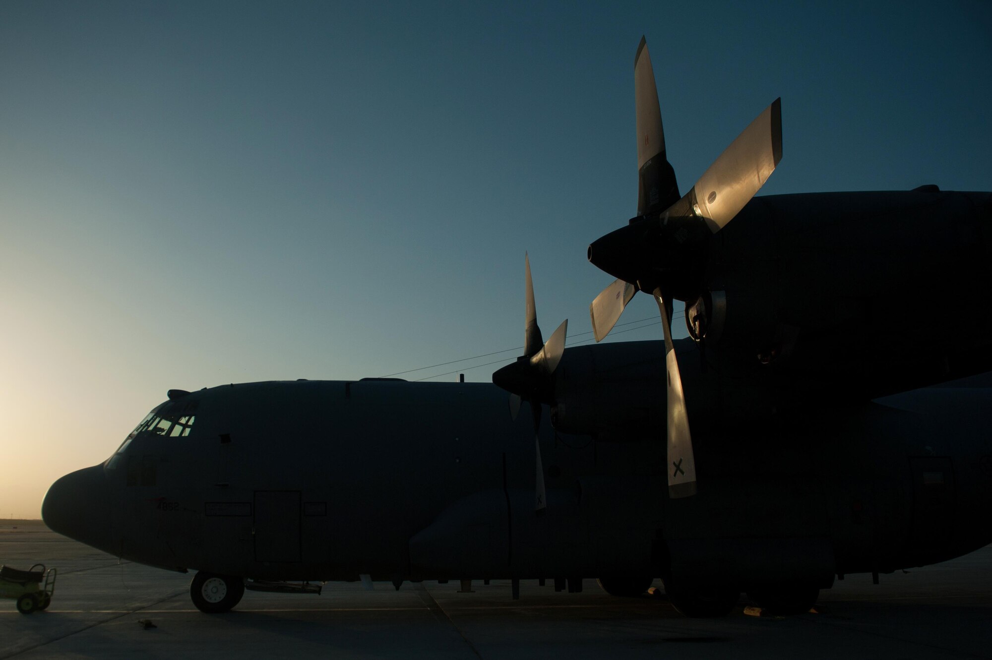 A U.S. EC-130H Compass Call aircraft assigned to the 41st Expeditionary Electronic Combat Squadron sits on the flight line at Bagram Airfield, Afghanistan, Sept. 6, 2015. The Compass Call is an airborne tactical weapon system using a heavily modified version of the C-130 Hercules airframe. (U.S. Air Force photo by Tech. Sgt. Joseph Swafford/Released)