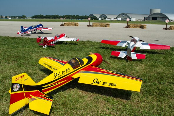 DAYTON, Ohio -- RC planes lined up along the flight line at the Giant Scale Radio-Controlled (RC) Model Aircraft Air Show at the National Museum of the U.S. Air Force. (U.S. Air Force photo)