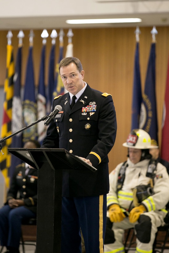 U.S. Army Col. William Johnson, commander of U.S. Army Garrison Japan, provides remarks during a 9/11 memorial ceremony on Camp Zama, Japan, Sept. 11, 2015. U.S. Army photo by Randall Baucom