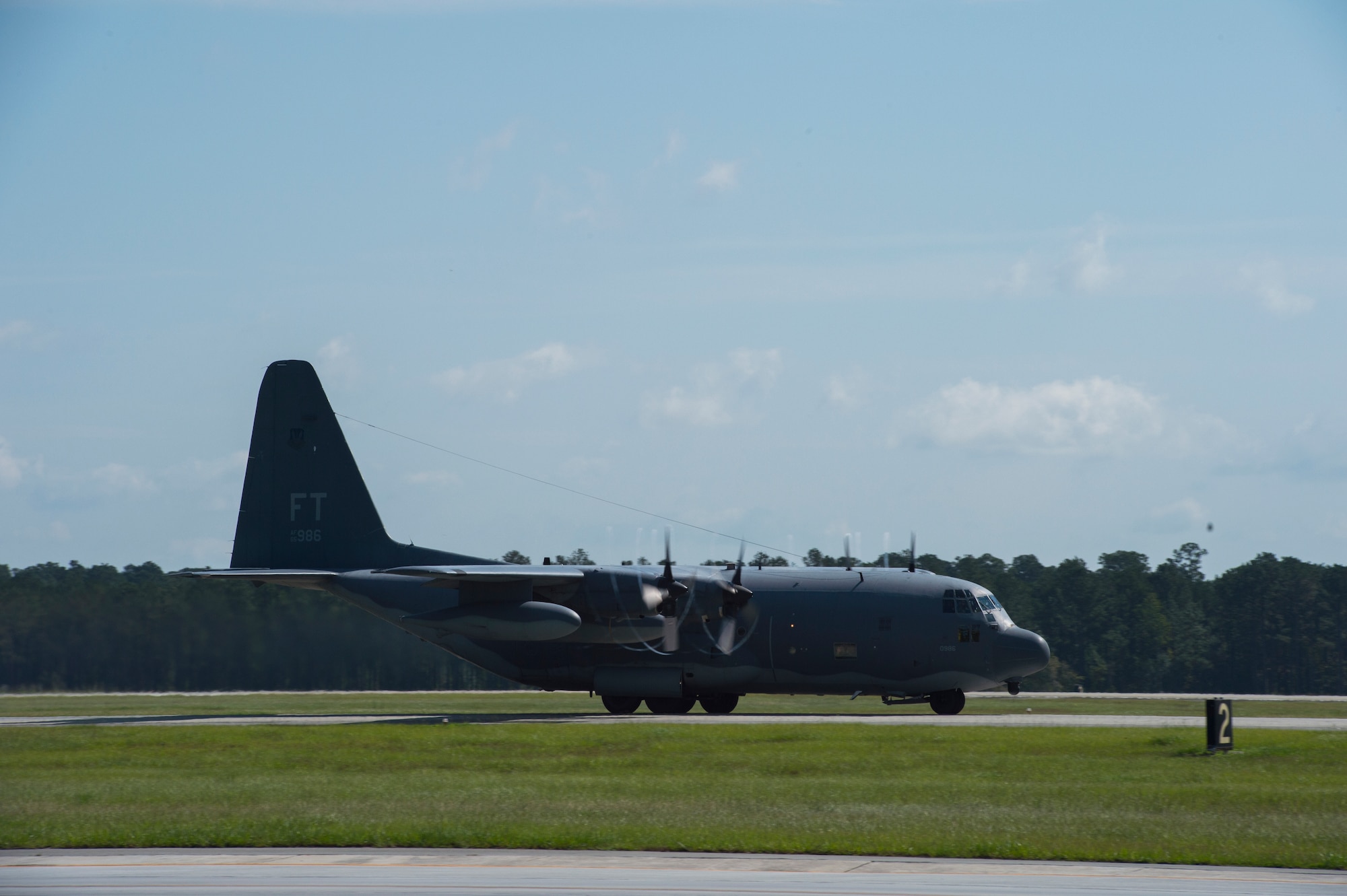 An HC-130P Combat King taxis on the flightline as it prepares for its final flight at Moody Air Force Base, Ga, Sept. 11, 2015. The Combat King was one of the last two P-models left on active duty status in the U.S. Air Force. (U.S. Air Force photo by Staff Sgt. Eric Summers Jr./Released)