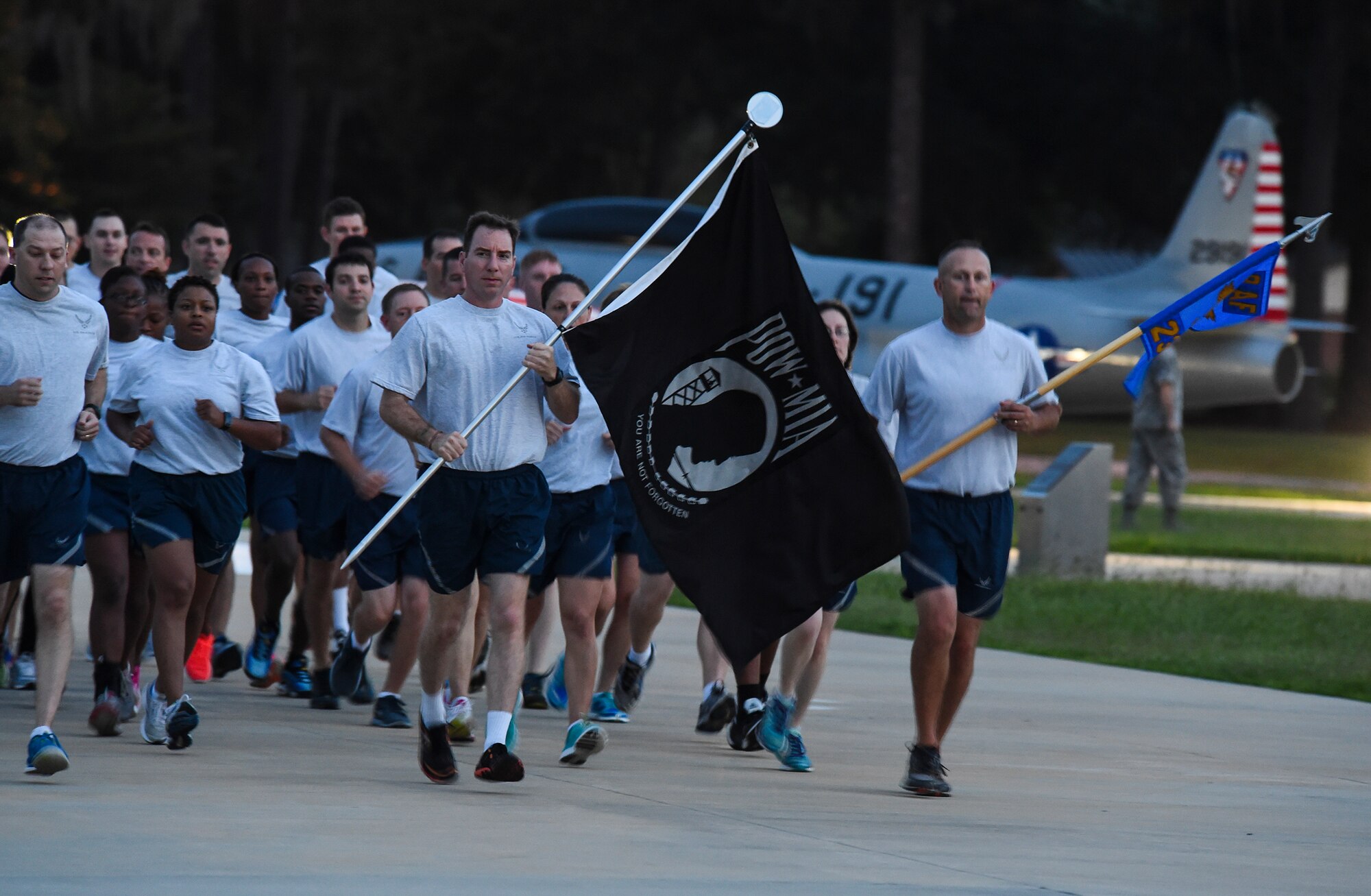 Airmen from the 23d Wing kickoff the 23-mile Tiger-thon Sept. 11, 2015, at Moody Air Force Base, Ga. Twenty-three of Moody’s units joined together to pay tribute to the prisoner of war/missing in action by running 23 miles in memory of those that have yet to come home. (U.S. Air Force photo by Senior Airman Ceaira Tinsley/Released)