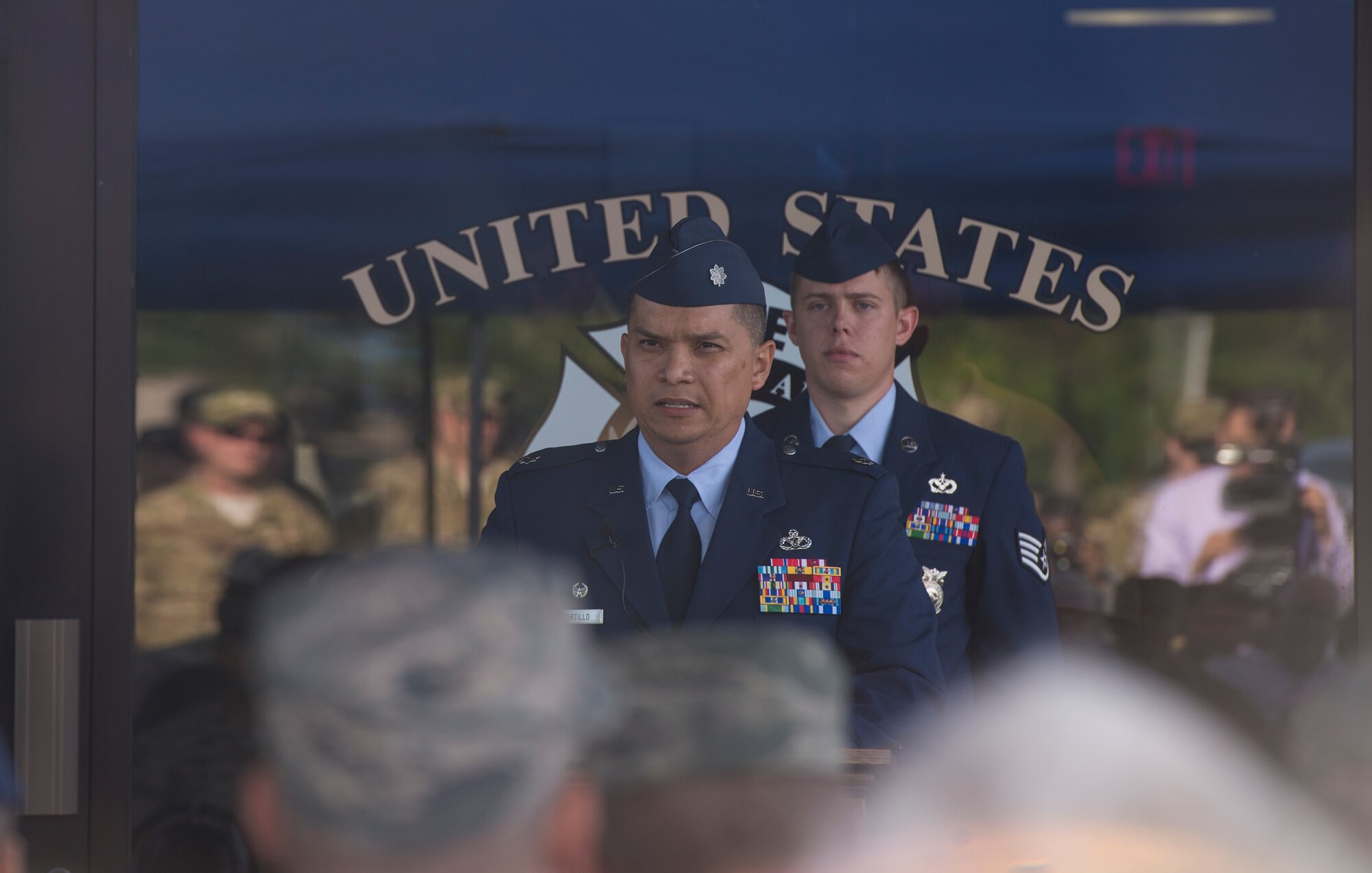 U.S. Air Force Lt. Col. Oscar Portillo, 23d Civil Engineer Squadron commander, speaks during a 9/11 remembrance ceremony Sept. 11, 2015, at Moody Air Force Base, Ga. The ceremony served as an observance to remember the 3,348 lives lost during the 9/11 attacks. (U.S. Air Force photo by Airman 1st Class Nash/Released)