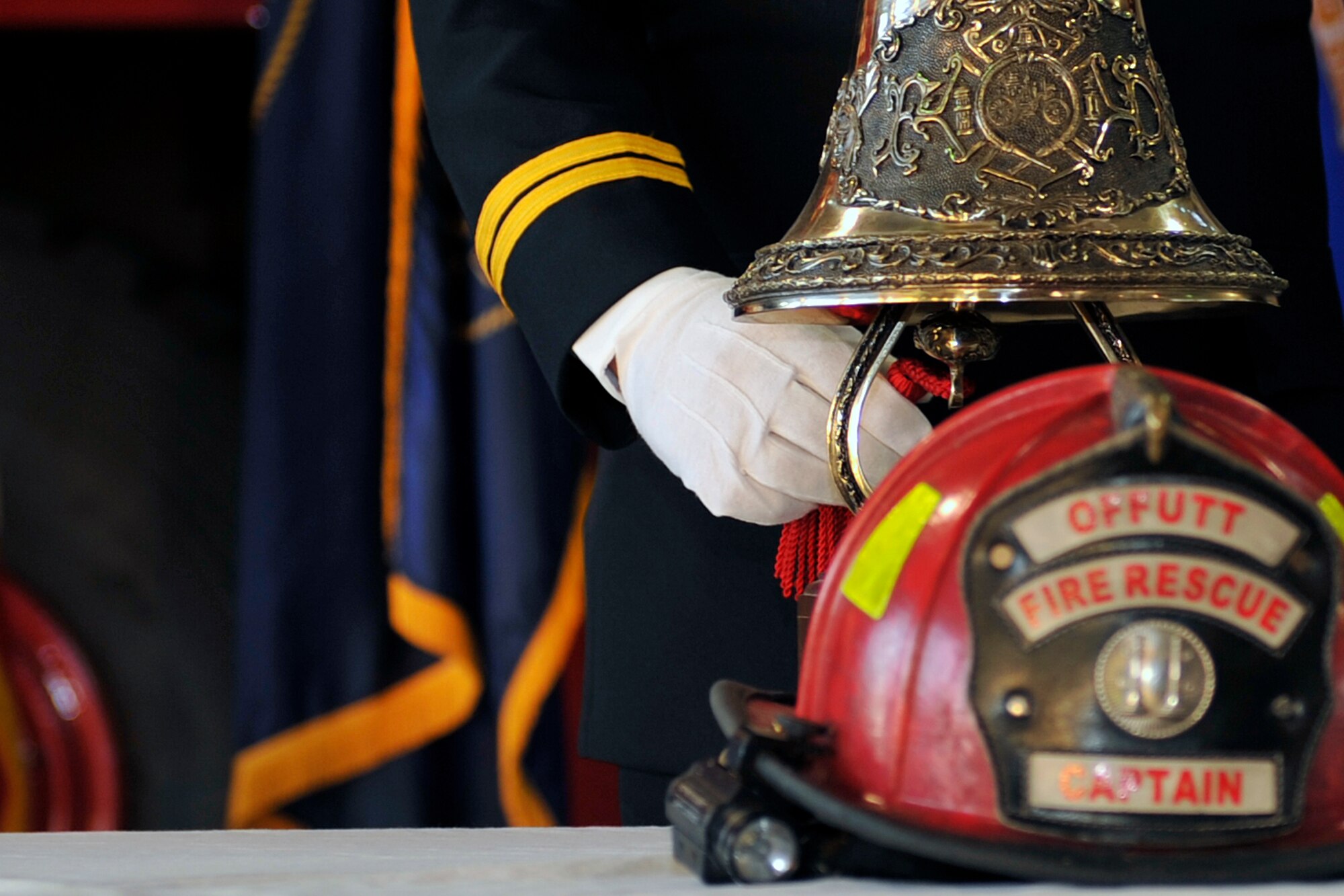 As part of the 9/11 tribute ceremony, a bell was rang twenty times in honor of all who were lost and never found. The “Four Fives” tradition, also referred to as the “5-5-5-5” code, was adopted from New York firefighters and has been used in firehouses since as late as 1865. (U.S. Air Force photo by Jeff W. Gates/Released)
