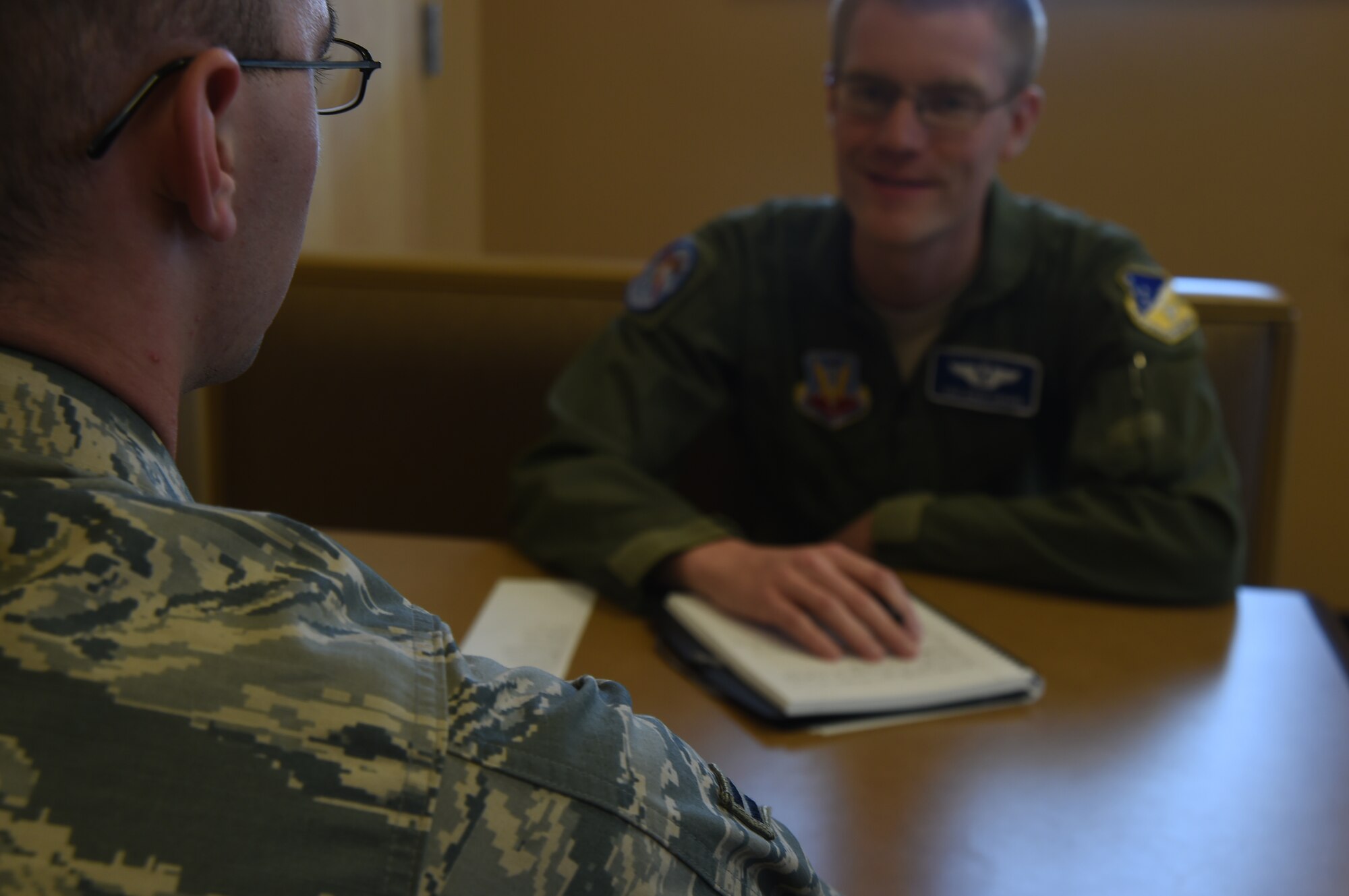 An Airman from the 432nd Wing/432nd Air Expeditionary Wing remotely piloted aircraft community give an interview during the initial stage of Air Combat Command’s new Culture and Process Improvement Program at Creech Air Force Base, Nevada, Sept. 11, 2015. The CPIP is aimed at improving concerns identified by Airmen and family members in the MQ-1/9 career fields. The CPIP teams will visit 12 Air Force active duty, reserve and National Guard bases across the country over a 30 day period. (U.S. Air Force photo by Tech. Sgt. Nadine Barclay) 