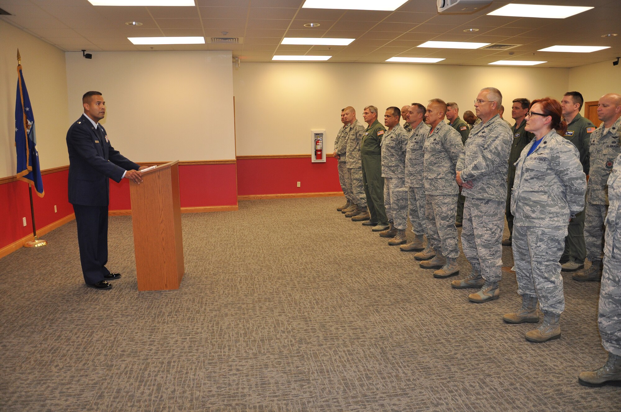 WRIGHT-PATTERSON AIR FORCE BASE, Ohio – The 445th Airlift Wing held a Patriot Day ceremony held today to commemorate the 14th anniversary of the Sept. 11, 2001 terrorist attacks that claimed the lives of approximately 3,000 innocent people at the World Trade Center, Shanksville, Penn., and the Pentagon. On Dec. 18, 2011, in a joint resolution, Congress designated September 11 of each year as Patriot Day. (U.S. Air Force photo/Stacy Vaughn)