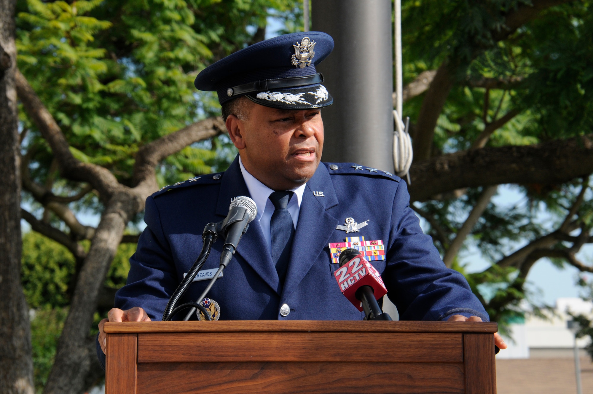 Lieutenant General Samuel Greaves, SMC commander, speaks at the City of Hawthorne’s annual 9-11 observance, Sept. 11.  (Photo by Joe Juarez)