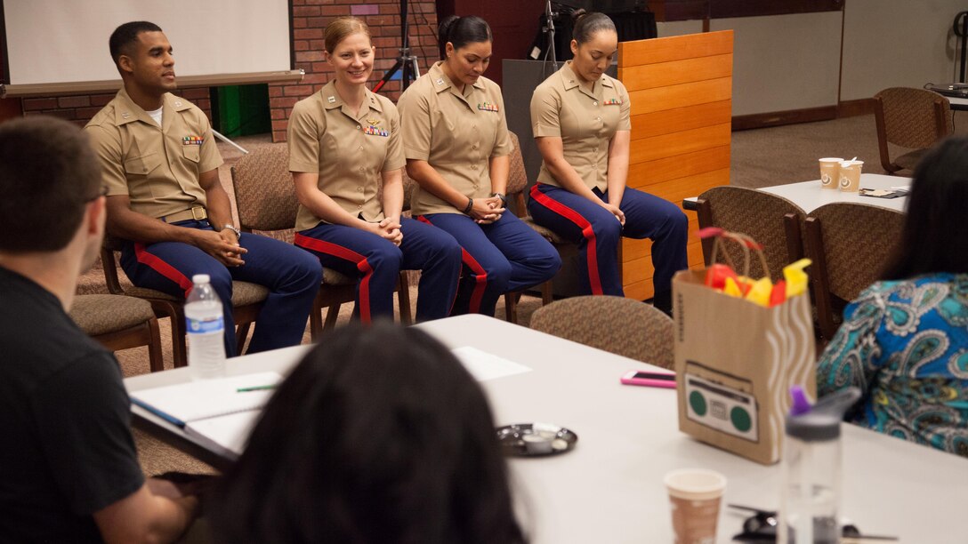 Marine Corps Leadership Seminar instructors conduct a panel discussion during the seminar at Arizona State University at Tempe, Arizona, Sept. 11, 2015. The seminar was an event supporting Marine Week Phoenix, which aims to connect the Corps with the people of Arizona.