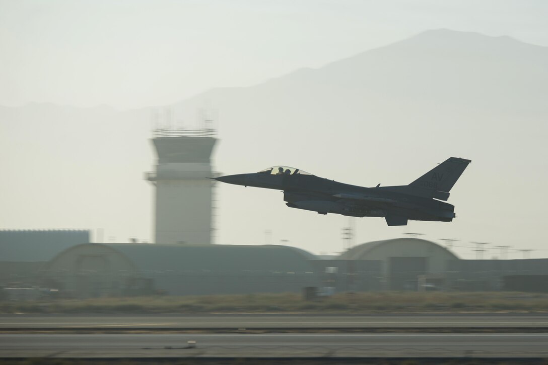 A U.S. Air Force F-16 Fighting Falcon aircraft assigned to the 555th Expeditionary Fighter Squadron takes off on a combat sortie from Bagram Airfield, Afghanistan, Sept. 12, 2015. The F-16 is a multi-role fighter aircraft that is highly maneuverable and has proven itself in air-to-air and air-to-ground combat. (U.S. Air Force photo by Tech. Sgt. Joseph Swafford/Released)