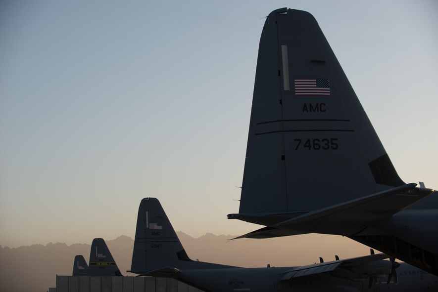 U.S. Air Force C-130J Super Hercules aircraft assigned to the 774th Expeditionary Airlift Squadron is prepped for departure at Bagram Airfield, Afghanistan, Sept. 12, 2015. The aircraft and the squadron are redeploying back to Little Rock Air Force Base after successfully completing their deployment. During their rotation as the 774th Expeditionary Airlift Squadron, the Little Rock team completed 1,850 combat sorties and moved 14,500 passengers and 17 million pounds of cargo.  (U.S. Air Force photo by Tech. Sgt. Joseph Swafford/Released)