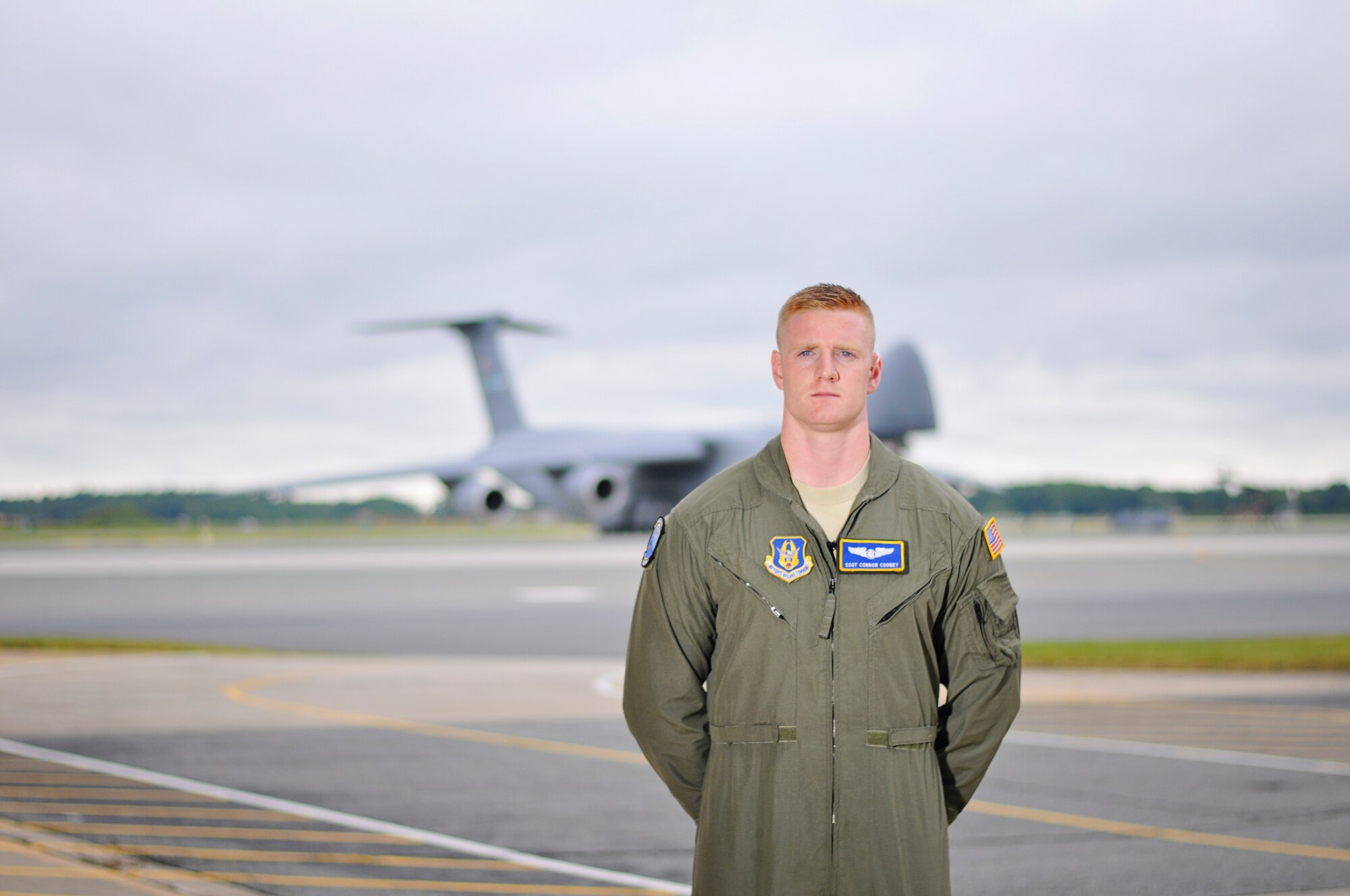 Staff Sgt. Connor Cooney, a 512th Airlift Wing loadmaster, prepares to speak to President Barack Obama as part of the webcast Troop Talk, Sept. 11 on Dover Air Force Base Delaware. Cooney is a traditional reservist, and was hand-selected to represent the 512th AW and Air Force Reserve, but was cut out of the show after it went over the time limit. (U.S. Air Force photo by Capt. Bernie Kale)