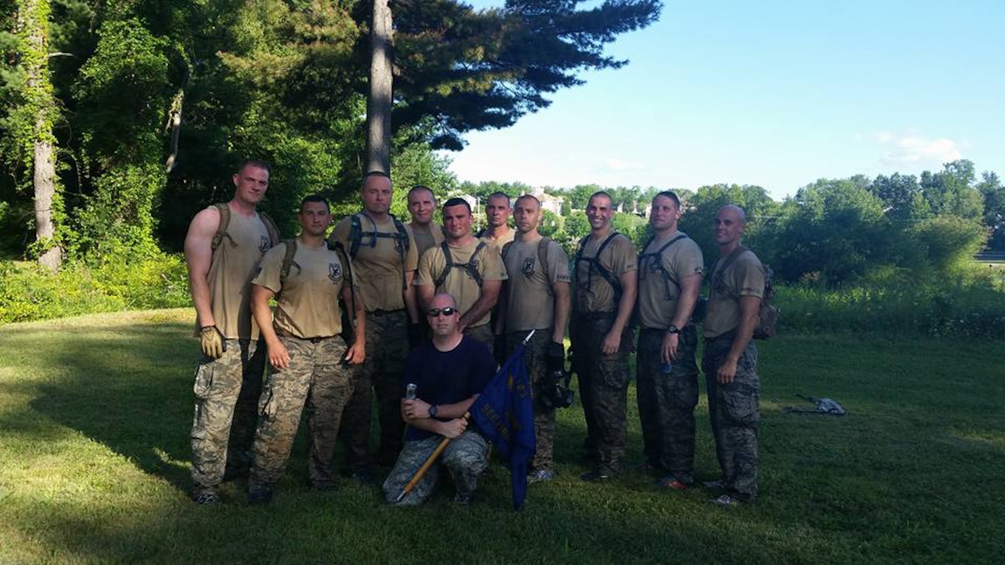 The 2015 103rd Security Forces Squadron SWAT Challenge team poses for a group shot following a grueling challenge part of the annual CT SWAT Challenge at two venues, the State Police Metacon Range in Simsbury and the MDC Reservoir in West Hartford, Conn., Sept. 17-21, 2015.