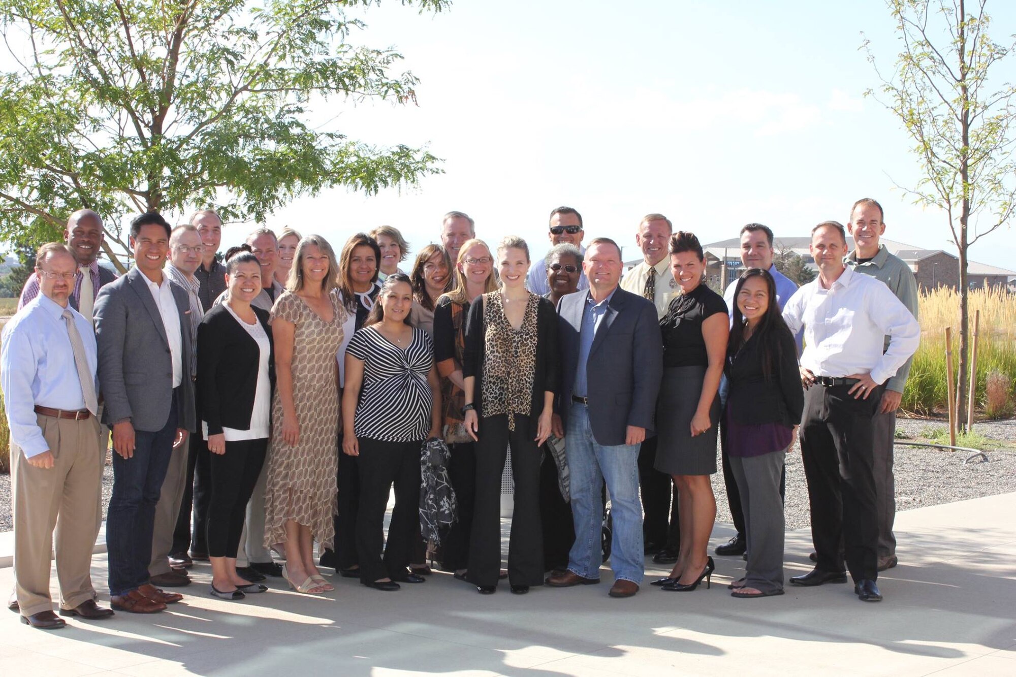 Leadership and members from the Air Reserve Personnel Center who attended the two-day Influencer Training off-site course gather for a group photo Sept. 10, 2015, on Buckley Air Force Base, Colo. (U.S. Air Force photo/Cindy Dewey)