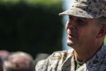 U.S. Marine Corps Maj. Gen. Daniel J. O’Donohue, 1st Marine Division Commanding General, addresses the crowd during a change of command ceremony at Marine Corps Base Camp Pendleton, Calif., Sept 10, 2015. O’Donohue assumed command as the 81st Commanding General of 1st Marine Division. (U.S. Marine Corps photo by Pfc. Nathaniel Castillo, 1st Marine Division Combat Camera/Released)