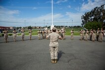 U.S. Marines with the 1st Marine Division Band perform during a change of command ceremony at Marine Corps Base Camp Pendleton, Calif., Sept. 10, 2015. The ceremony signifies the transfer of responsibility and authority of 1st Marine Division between Commanding Generals. (U.S. Marine Corps photo by Sgt. Luis A. Vega, 1st Marine Division Combat Camera/Released)
