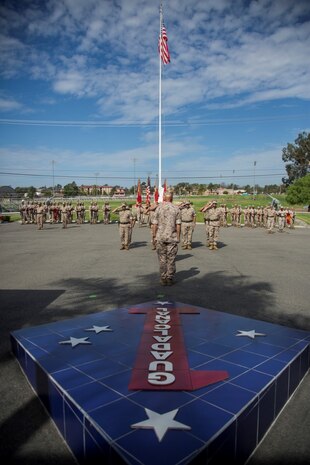 U.S. Marine Corps Lt. Gen. David H. Berger, I Marine Expeditionary Force Commanding General, takes his place during the 1st Marine Division change of command ceremony at Marine Corps Base Camp Pendleton, Calif., Sept. 10, 2015. The ceremony signifies the transfer of responsibility and authority of 1st Marine Division between Commanding Generals. (U.S. Marine Corps photo by Sgt. Luis A. Vega, 1st Marine Division Combat Camera/Released)