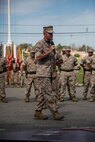 U.S. Marine Corps Lt. Gen. David H. Berger, I Marine Expeditionary Force Commanding General, addresses the crowd during the 1st Marine Division change of command ceremony at Marine Corps Base Camp Pendleton, Calif., Sept. 10, 2015. The ceremony signifies the transfer of responsibility and authority of 1st Marine Division between Commanding Generals. (U.S. Marine Corps photo by Sgt. Luis A. Vega, 1st Marine Division Combat Camera/Released)