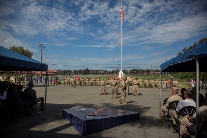 U.S. Marine Corps Brig. Gen. Daniel D. Yoo, 1st Marine Division Commanding General, addresses Marines and Sailors during a change of command ceremony on Marine Corps Base Camp Pendleton, Calif., Sept. 10, 2015. Yoo assumed command as the 80th Commanding General of 1st Marine Division on July 30, 2015. (U.S. Marine Corps photo by Sgt. Luis A. Vega, 1st Marine Division Combat Camera/Released)