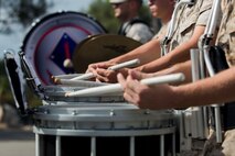 U.S. Marines with the 1st Marine Division Band perform during a change of command ceremony at Marine Corps Base Camp Pendleton, Calif., Sept. 10, 2015. The ceremony signifies the transfer of responsibility and authority of 1st Marine Division between Commanding Generals. (U.S. Marine Corps photo by Sgt. Luis A. Vega, 1st Marine Division Combat Camera/Released)