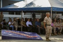 U.S. Marine Corps Brig. Gen. Daniel D. Yoo, 1st Marine Division Commanding General, relinquishes command to Maj. Gen. Daniel J. O'Donohue during a change of command ceremony at Marine Corps Base Camp Pendleton, Calif., Sept. , 2015. Yoo assumed command as the 80th Commanding General of 1st Marine Division on Sept. 10, 2015. (U.S. Marine Corps photo by Pfc. Nathaniel Castillo, 1st Marine Division Combat Camera/Released)