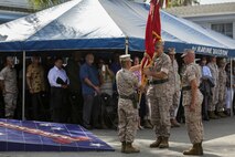 U.S. Marine Corps Brig. Gen. Daniel D. Yoo, 1st Marine Division Commanding General, relinquishes command to Maj. Gen. Daniel J. O'Donohue during a change of command ceremony at Marine Corps Base Camp Pendleton, Calif., Sept. , 2015. Yoo assumed command as the 80th Commanding General of 1st Marine Division on Sept. 10, 2015. (U.S. Marine Corps photo by Pfc. Nathaniel Castillo, 1st Marine Division Combat Camera/Released)
