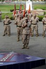 U.S. Marine Corps Lt. Gen. David H. Berger, I Marine Expeditionary Force Commanding General, addresses the crowd during the 1st Marine Division change of command ceremony at Marine Corps Base Camp Pendleton, Calif., Sept. 10, 2015. The ceremony signifies the transfer of responsibility and authority of 1st Marine Division between Commanding Generals. (U.S. Marine Corps photo by Pfc. Nathaniel Castillo, 1st Marine Division Combat Camera/Released)