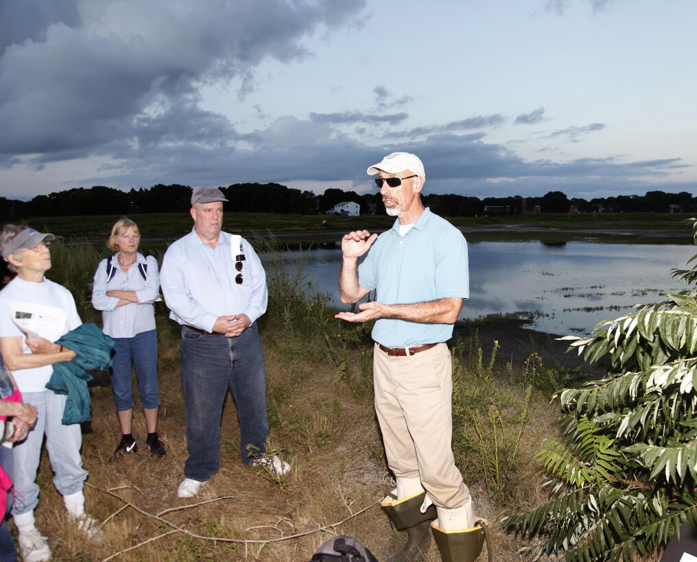 Larry Oliver answers questions about the Broad Meadows Salt Marsh Restoration project during his August 24, 2015 presentation in Quincy, Massachusetts