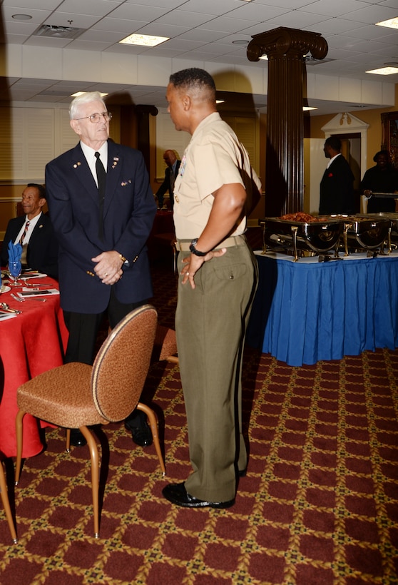 Maj. Gen. Craig C. Crenshaw, commanding general, Marine Corps Logistics Command, speaks with a visitor during the annual POW-MIA Prayer Breakfast held at Marine Corps Logistics Base Albany’s Town and Country Restaurant’s Grand Ballroom, recently.
