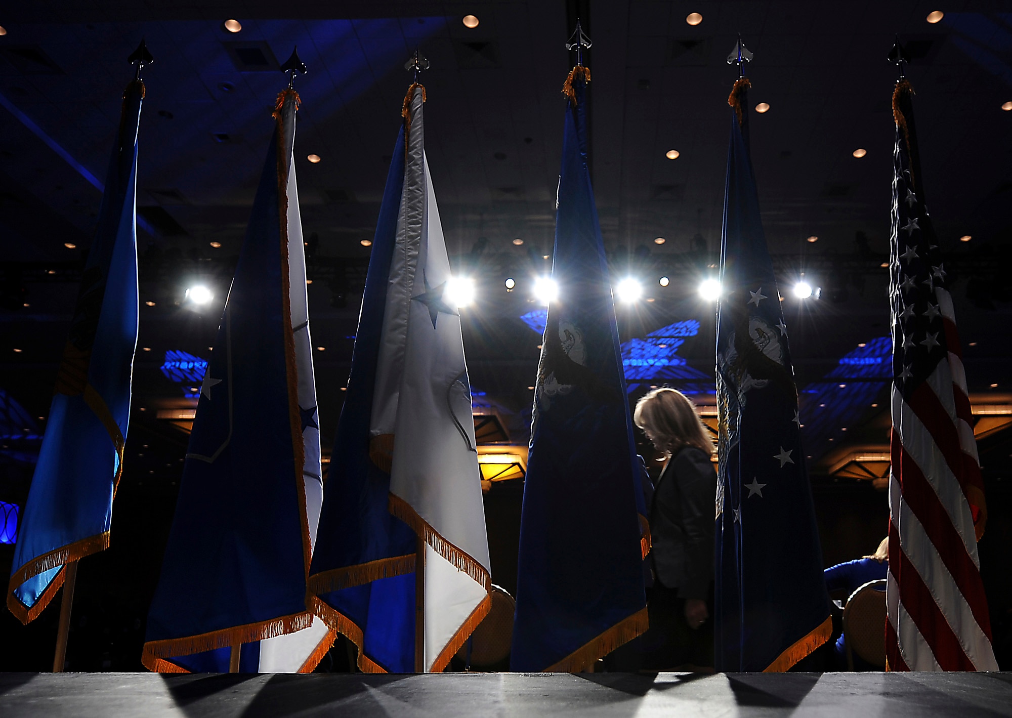 Athen Cody, wife of Chief Master Sgt. of the Air Force James A. Cody, talk about family issues during an Airman and Family Programs senior leader town hall, during the Air Force Association's Air and Space Conference and Technology Exposition in Washington, D.C., Sept. 14, 2015. (U.S. Air Force photo/Tech. Sgt. Dan DeCook) 