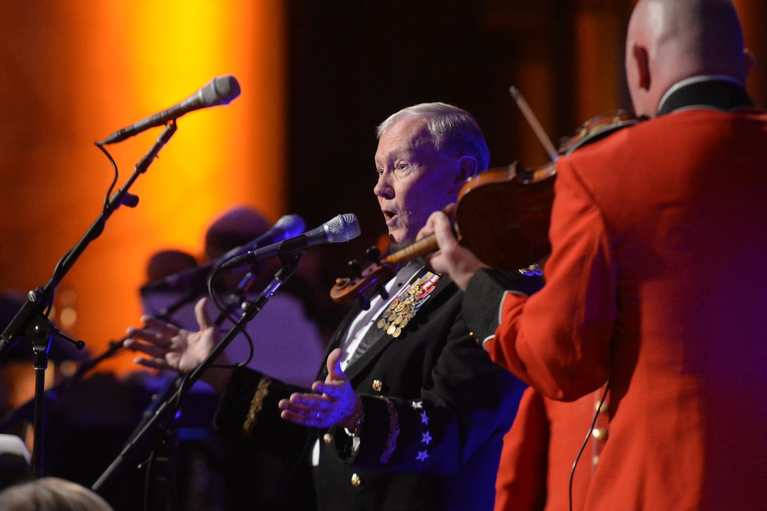 Army Gen. Martin E. Dempsey, chairman of the Joint Chiefs of Staff, sings a pair of Irish tunes during the 2015 Tragedy Assistance Program for Survivors gala at the National Building Museum in Washington, D.C., March 18, 2015. DoD photo by EJ Henson