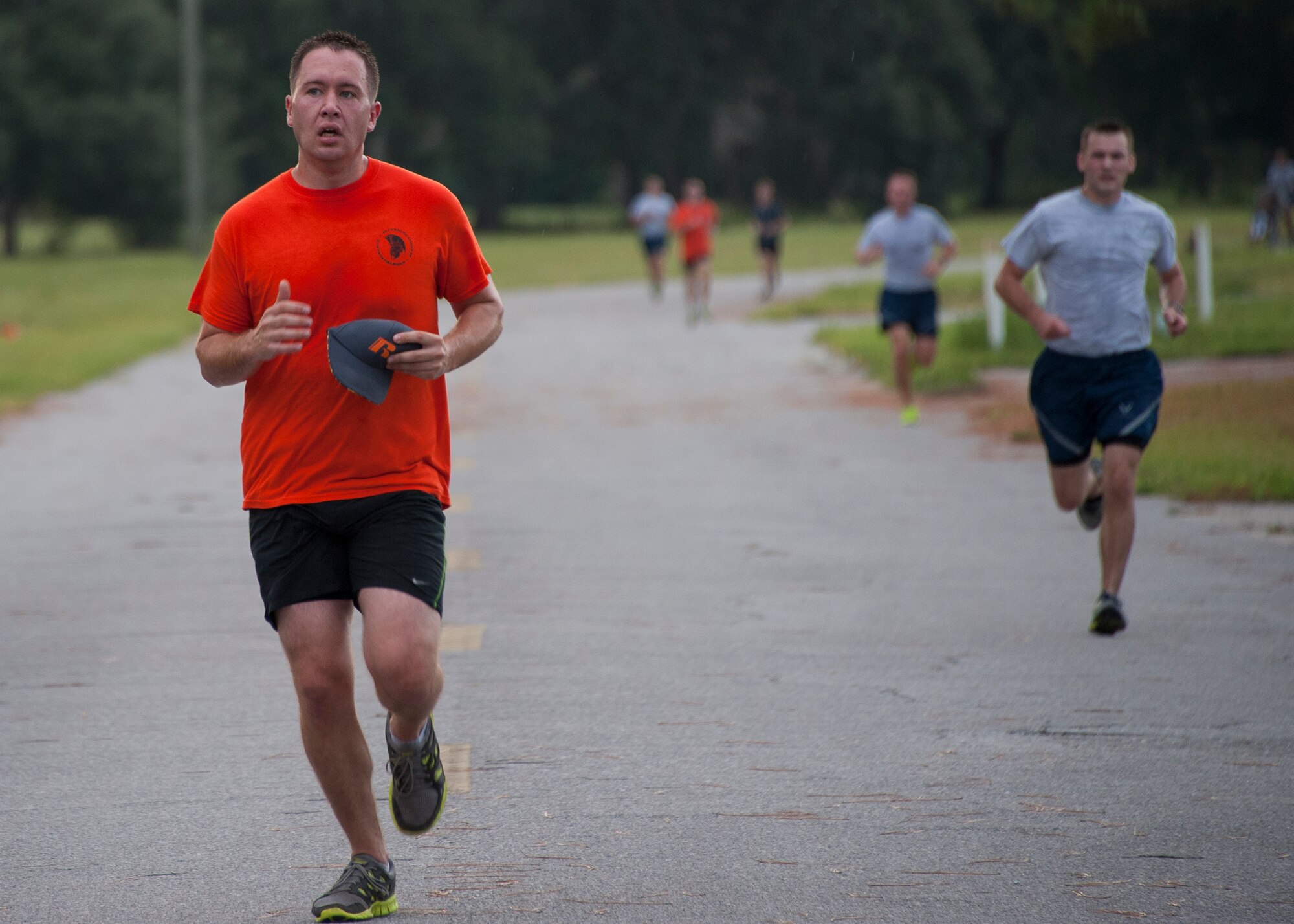 A runner approaches the finish line during the 9/11 Memorial 3-Mile Run/Walk at Eglin Air Force Base, Fla. Sept. 11. More than 535 runners participated in the run to remember the events of 9/11. (U.S. Air Force photo/Ilka Cole)