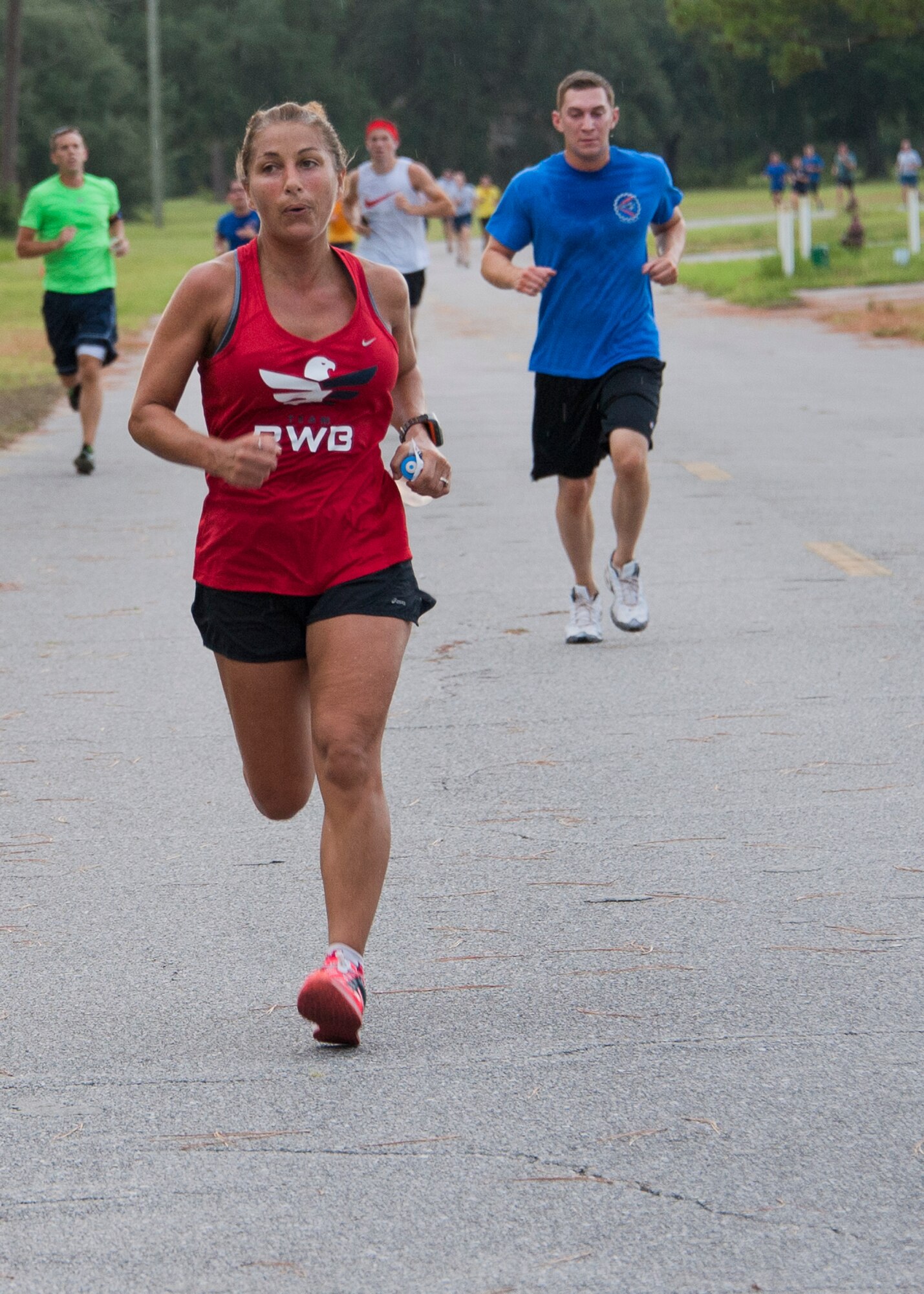 A runner approaches the finish line during the 9/11 Memorial 3-Mile Run/Walk at Eglin Air Force Base, Fla. Sept. 11. More than 535 runners participated in the run to remember the events of 9/11. (U.S. Air Force photo/Ilka Cole)