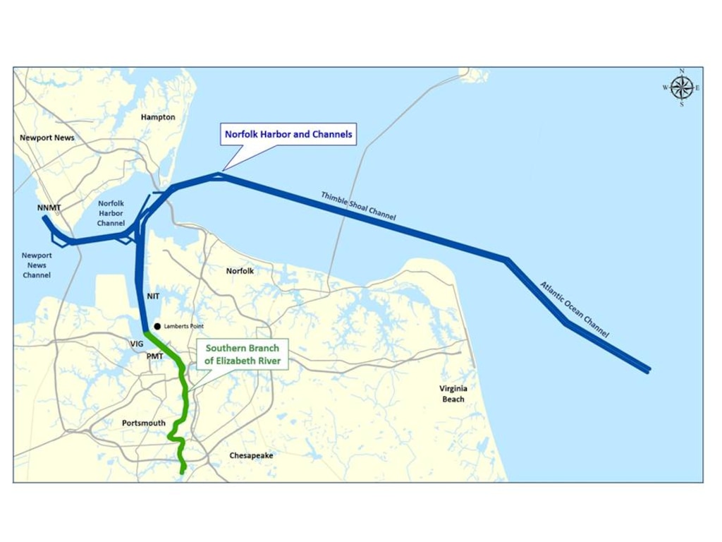 Norfolk Harbor and Channel-Elizabeth River Southern Branch Dredging Map