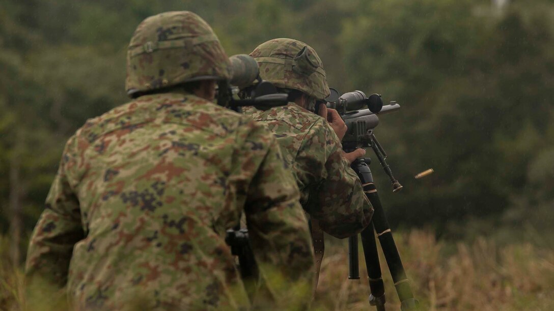 Japan Ground Self-Defense Force Sgt. Akito Yagi fires his sniper rifle at the 600 meter line during forest light 16-1 at Camp Imazu, Takashima, Japan, Sept. 11, 2015. The JGSDF fired their rifles with precision accuracy at the 400 and 600-meter firing line at man-sized targets. Forest Light is a semiannual, bilateral exercise consisting of a command post exercise and multiple field training events, conducted by elements of III Marine Expeditionary Force and the JGSDF. Yagi is a sniper with 50th Infantry Regiment, 14th Brigade. 