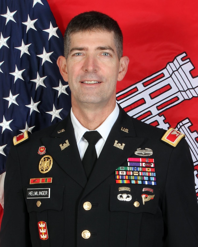 Colonel Pete Helmlinger assumed duties as the Chief of Staff, U.S. Army Corps of Engineers in August 2015.  

He was commissioned as an Engineer Officer from the U.S. Military Academy in 1988 and received a Bachelor of Science in Mechanical Engineering.  He also holds a Master of Science in Civil Engineering (Construction Engineering & Management) from Stanford University and a Master of Science in National Resource Strategy from the Industrial College of the Armed Forces.  His military education includes the Engineer Officer Basic and Advanced Courses, Combined Arms Services & Staff School, Command & General Staff College, and Senior Service College.  He is a registered Professional Engineer in Virginia.
