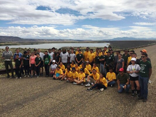 COCHITI LAKE, N.M. – Sept. 5, 2015, 57 students and 11 advisors from West Mesa High School’s JROTC (Albuquerque, N.M.) built 2,600 feet of hiking trail at the project, connecting the Visitors Center with the swim beach. The project used existing two-track roads and converted them to a useable trail without unnecessarily degrading surrounding natural resources.

