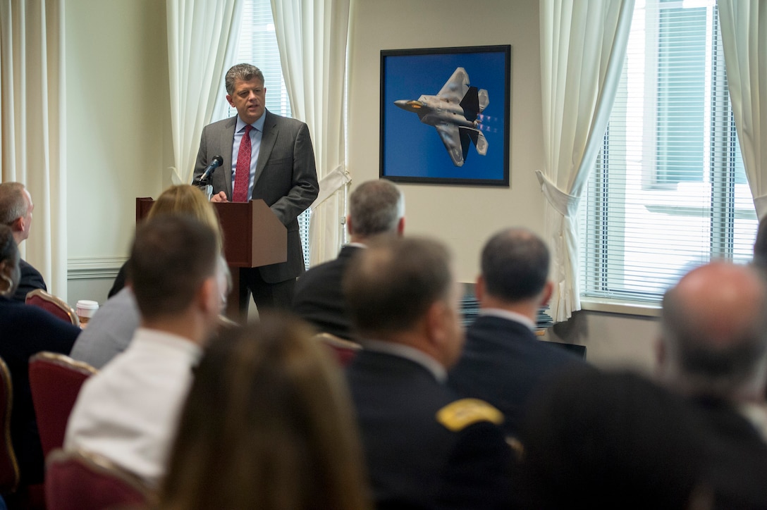 Michael Rhodes, director of administration and management, delivers remarks during the Combined Federal Campaign kickoff ceremony at the Pentagon, Sept. 15, 2015. DoD photo by U.S. Air Force Senior Master Sgt. Adrian Cadiz