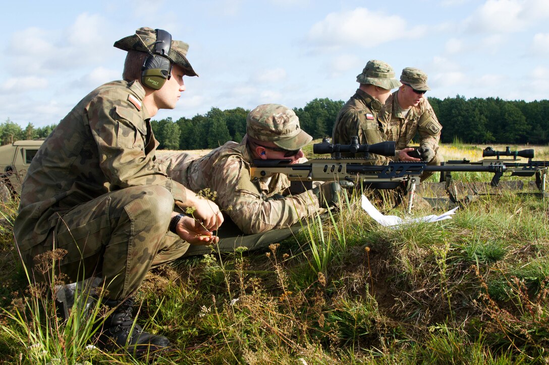 U.S. Army Cpl. Catlin Lowes fires a Polish sniper rifle at the Drawsko Pomorskie Training Area in Poland, Sept. 15, 2015. Lowes is a paratrooper with Company D, 2nd Battalion, 503rd Infantry Regiment, 173rd Airborne Brigade. U.S. Army photo by Spc. Marcus Floyd