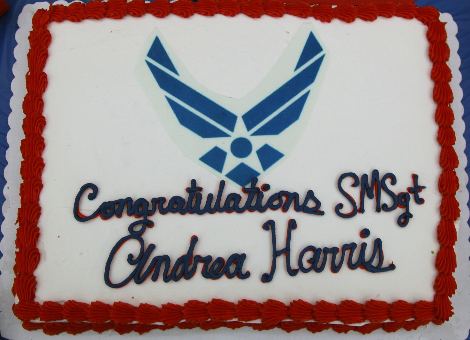 TRAVIS AIR FORCE BASE, Calif. -- Senior Master Sgt. Andrea Harris, 45th Aerial Port Squadron, is honored in a retirement ceremony at Travis AFB, Calif., Sept. 12, 2015.  (U.S. Air Force photo/Lt. Col. Robert Couse-Baker/Released)