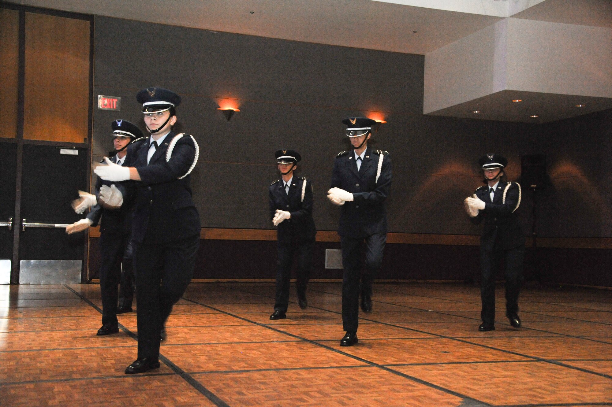 University of Arizona’s Reserve Officers’ Training Corps display discipline during a marching routine for the Air Force Ball at the Tucson Convention Center, in Tucson, Ariz., Sept. 12, 2015. ROTC paves a path for cadets who want to commission as an officer in the U.S. Armed Forces. (U.S. Air Force photo by Airman 1st Class Ashley N. Steffen/Released)