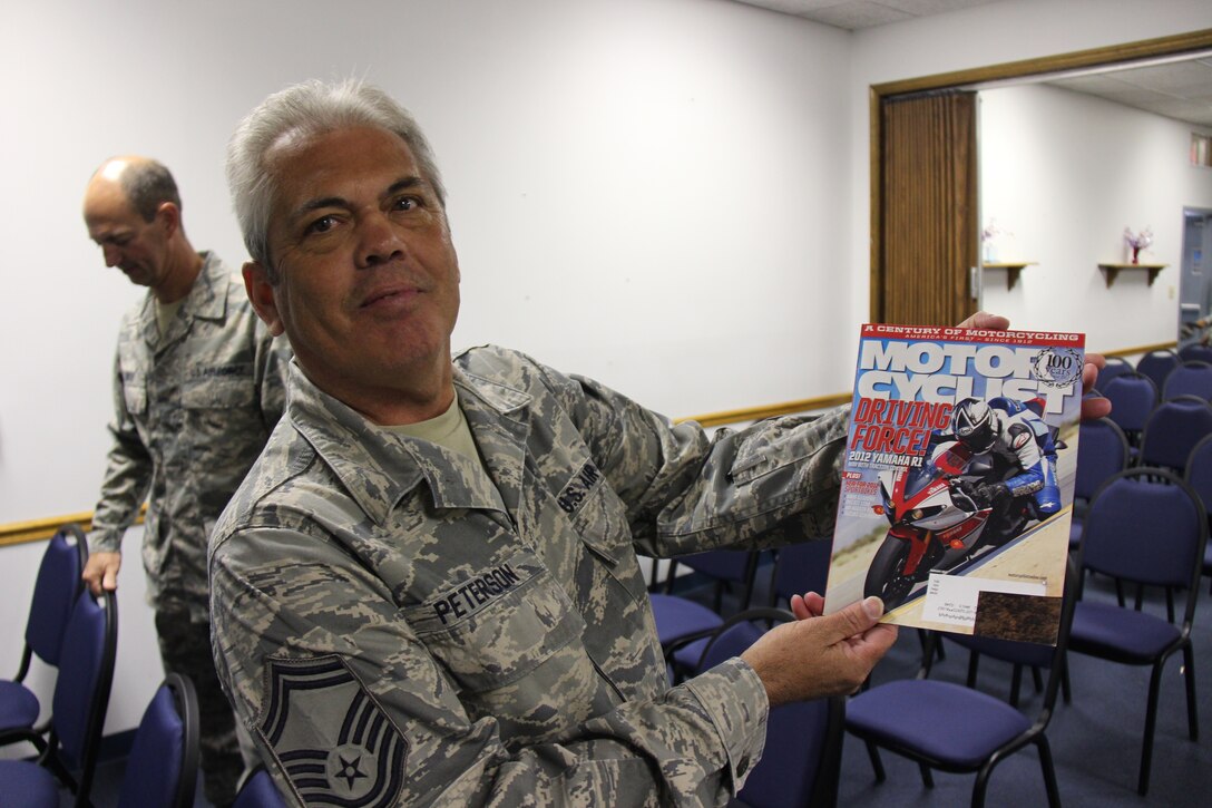 Safety is what comes first for motorcycling in the fall season as the weather gets cooler and trees start to change color.  Senior Master Sergeant Ron Peterson from civil engineering, taught a motorcycle safety refresher course at the 932nd Airlift Wing during a unit training assembly. Future courses and special events will be announced by the safety office.  Riders are constantly reminded to always wear safety gear and obey all traffic laws while enjoying the roads around Scott Air Force Base. (U.S. Air Force photo/Maj. Stan Paregien)
