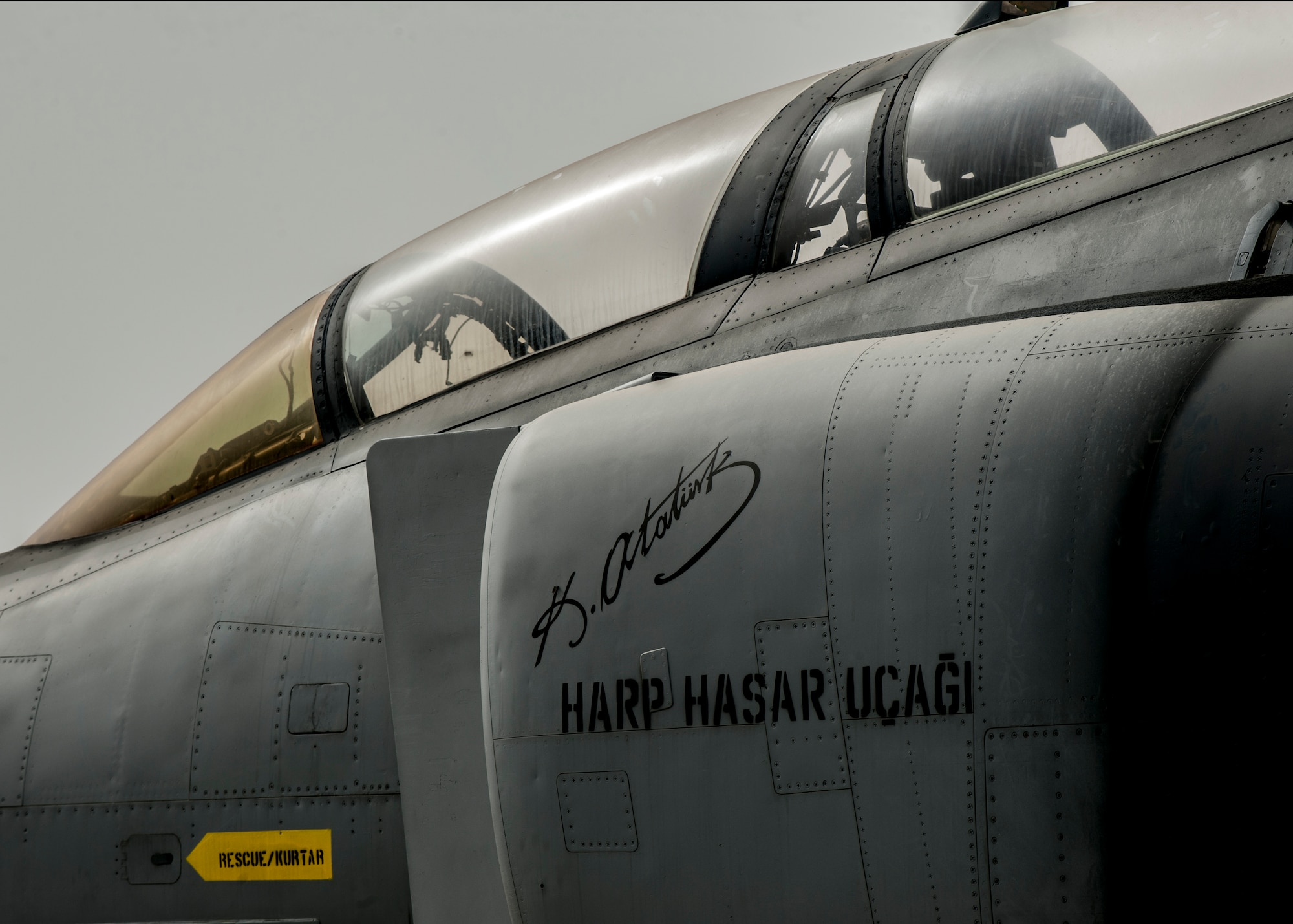 A Turkish F-4 aircraft is utilized during a 39th Maintenance Squadron’s Crash, Damaged, Disabled Aircraft Recovery team as part of a joint aircraft lift exercise Sept. 10, 2015, at Incirlik Air Base, Turkey. Units from across Incirlik AB participated to stay equipped and ready for emergencies at a moment's notice. (U.S. Air Force photo by Airman 1st Class Cory W. Bush/Released)