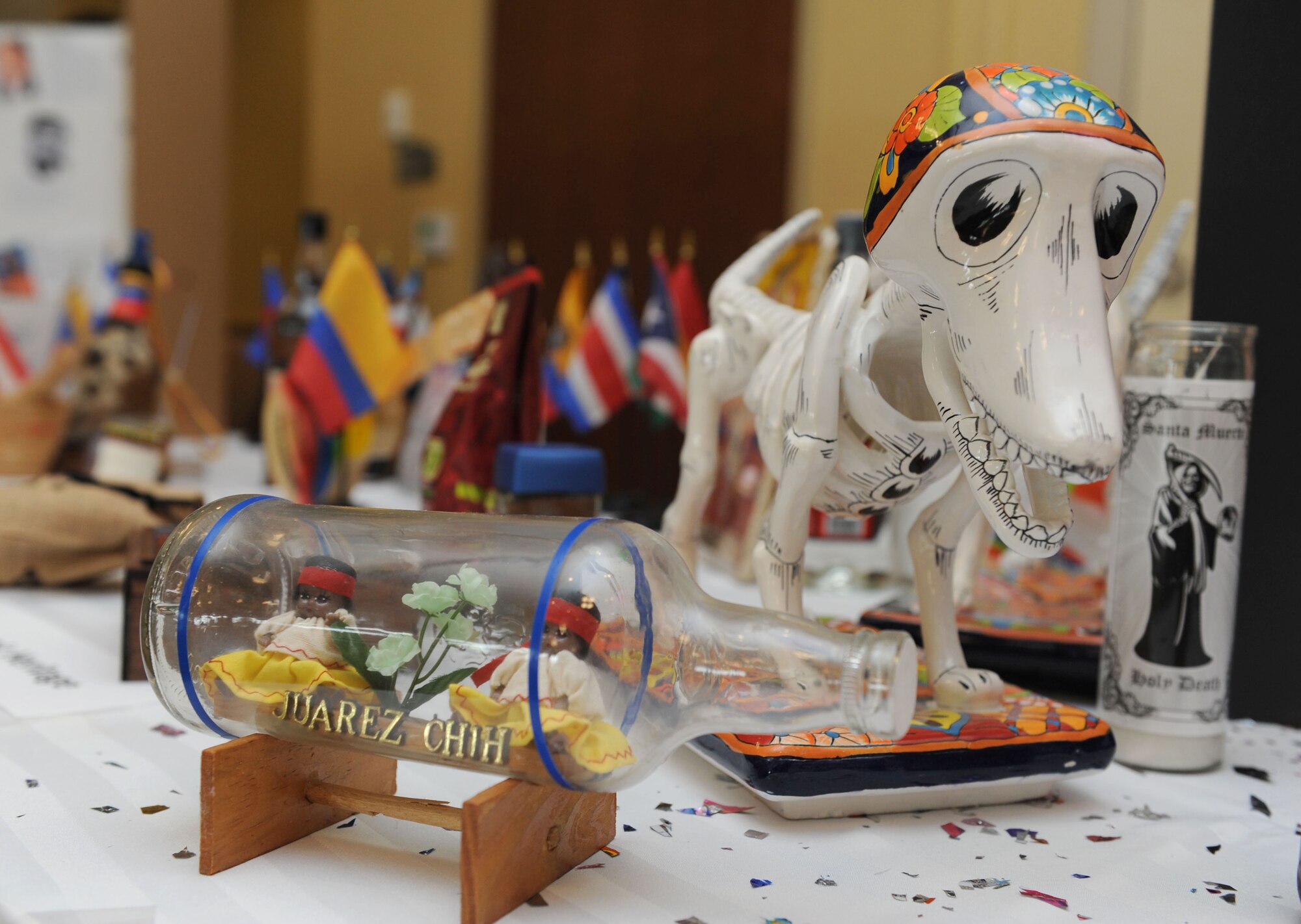 Hispanic artifacts sit on display at Diversity Day Sept. 15, 2015, at the Bay Breeze Event Center, Keesler Air Force Base, Miss. The cultural celebration included food sampling, a photo booth and booths with information about countries around the world and other special emphasis groups.(U.S. Air Force photo by Kemberly Groue)