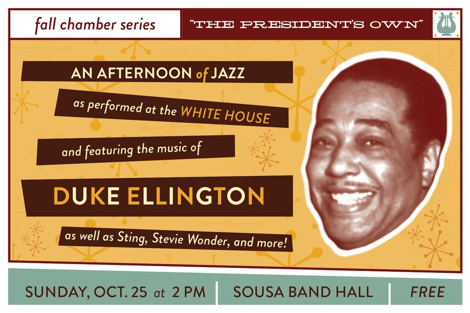 Sunday, Oct. 25 at 2 p.m. (EDT) - Coordinated by pianist Gunnery Sgt. AnnaMaria Mottola, this unique program will highlight jazz performed at the White House by the musicians of “The President’s Own,” complete with photos and narration. The first half of the concert will focus on the music of legendary jazz icon Duke Ellington and the music performed by the Marine Band Jazz Ensemble at the Medal of Freedom ceremony honoring Ellington at the White House in 1969. The concert’s second half will feature jazz frequently played at the White House, as well as tunes honoring such iconic musicians as Sting and Stevie Wonder. The concert, which is free, will take place at John Philip Sousa Band Hall at the Marine Barracks Annex, located at 7th & K Streets, SE, Washington, DC. Free parking is available. The concert will also stream live on the Marine Band website.