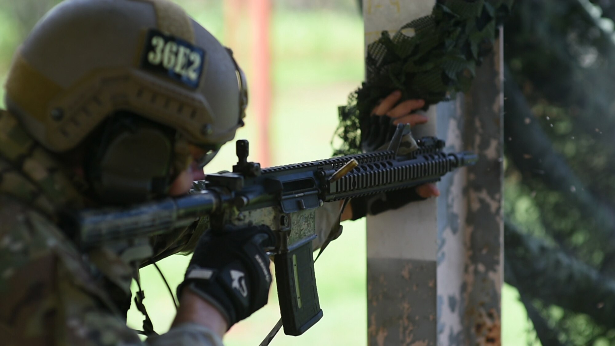 U.S. Army Staff Sergeant David Personius discharges his rifle during the live-fire stress-shoot portion of the second-annual Cascade Challenge, held at Schofield Barracks, Hawaii, Sept. 9, 2015. The Cascade Challenge lasted three days and pitted nine two-man teams in a competition to test their combat skills, knowledge, and abilities specific to the Tactical Air Control Party mission. (U.S. Air Force photo by Senior Airman Christopher Stoltz)